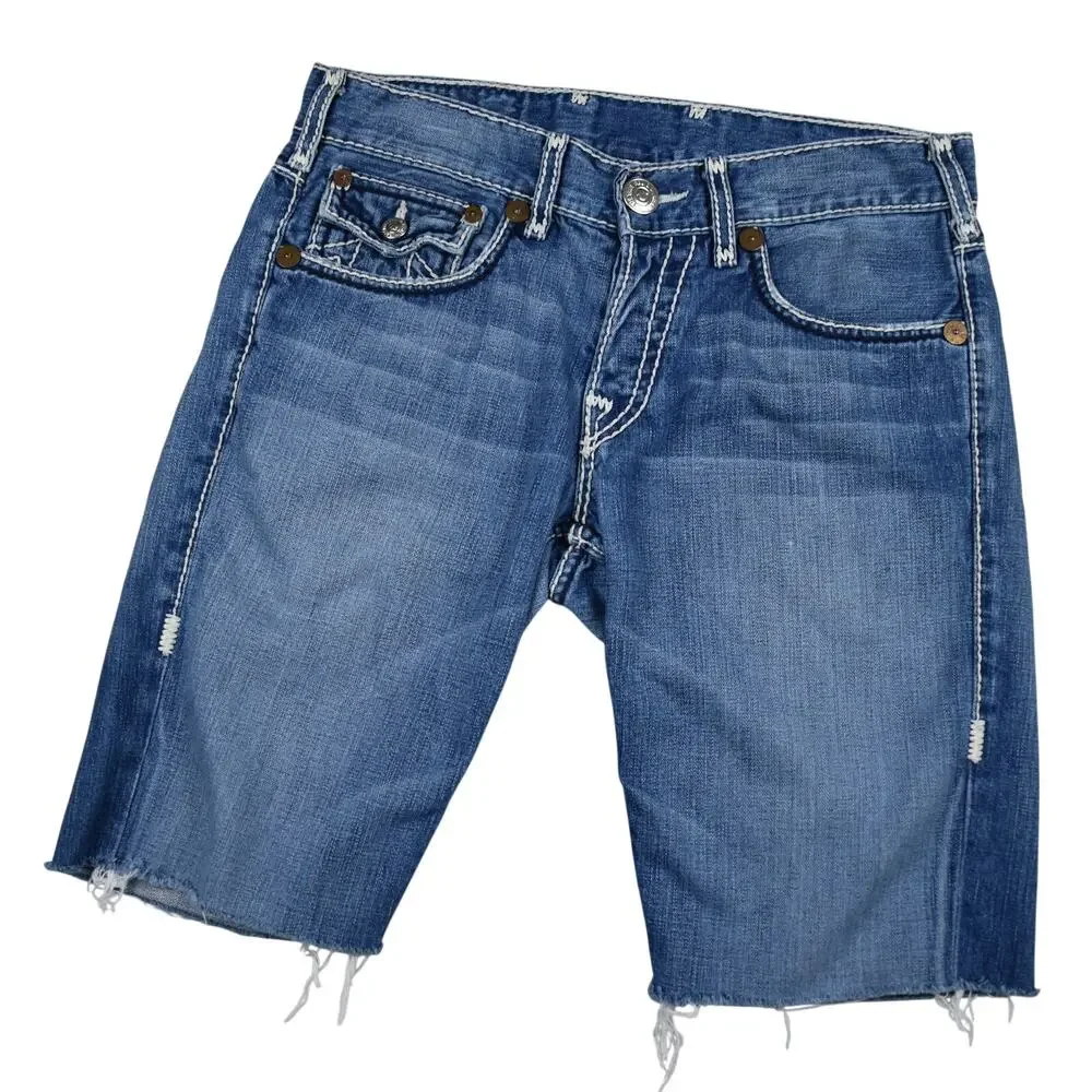 Vintage True Religion Jean Shorts Men's 31 (33) Ricky Blue Denim Cut Off Y2K USA